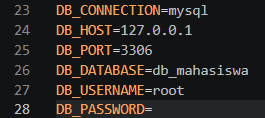 Konfigurasi .env untuk database db_mahasiswa